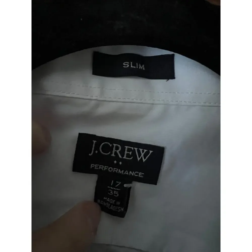 NWT J. Crew Men's Tailored Performance Bowery Dress Shirt Slim Fit White 17/35